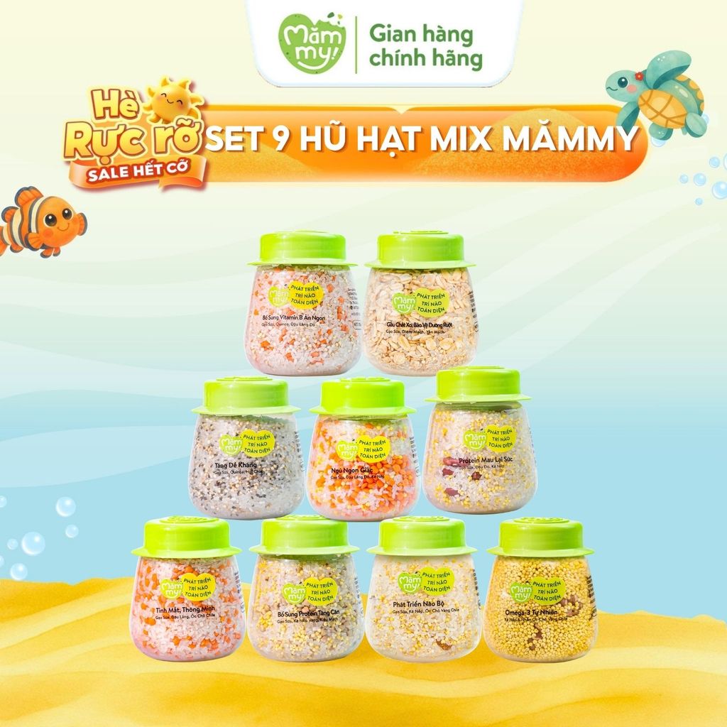 Combo 9 hũ hạt mix sẵn Mămmy nấu cháo bổ sung chất dinh dưỡng cho bé ăn dặm trên 6 tháng, 130gr/1 hũ