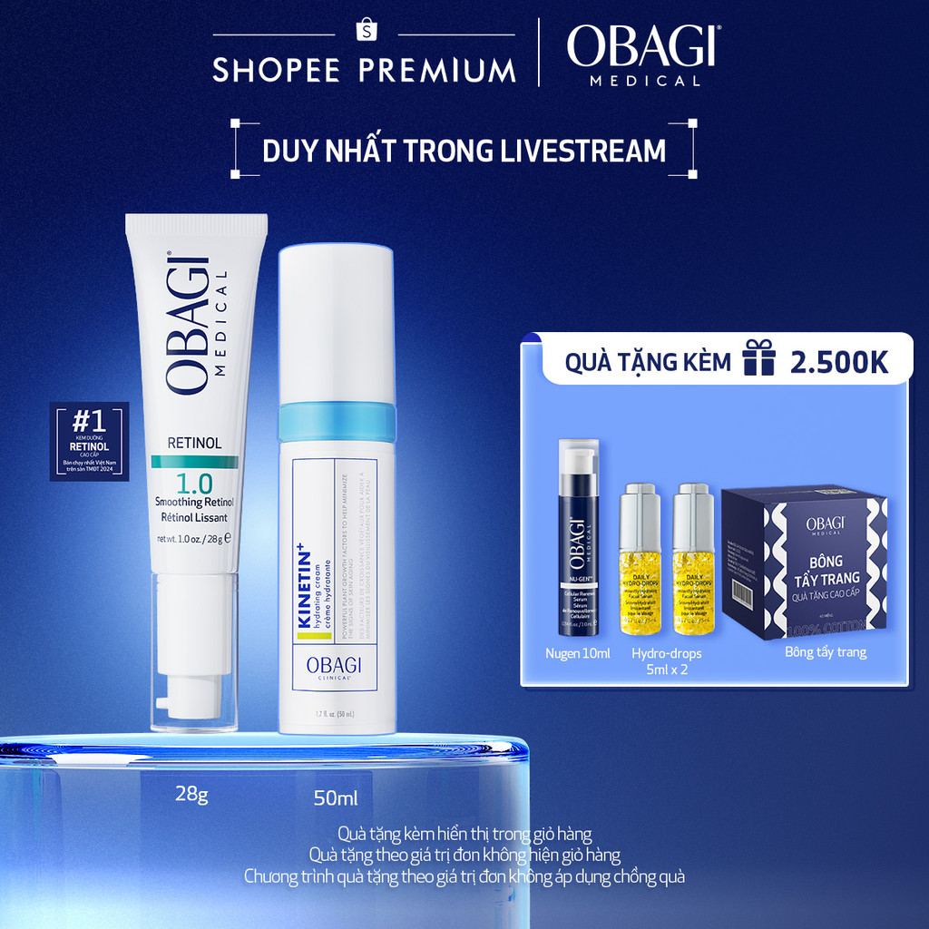 [Obagi-KOL] Bộ đôi Kem Dưỡng Đêm Obagi Retinol 1.0 (28g) và Kem dưỡng phục hồi Obagi Kinetin+Hydrati