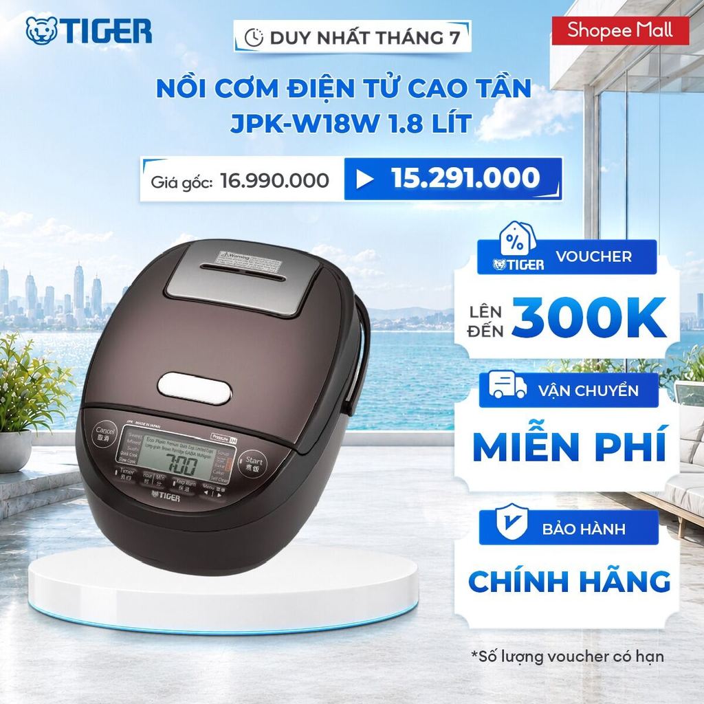 Nồi Cơm Điện Tử Cao Tần Tiger JPK-W18W 1.8 lít - Hàng chính hãng