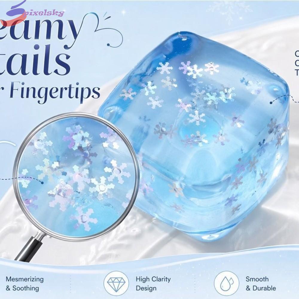 PIXELSKY Ice Cube Squishy Toy, Soft TPR Transparent Ice Cube Fidget Toy, Hand Reliex Fun Slow Rising