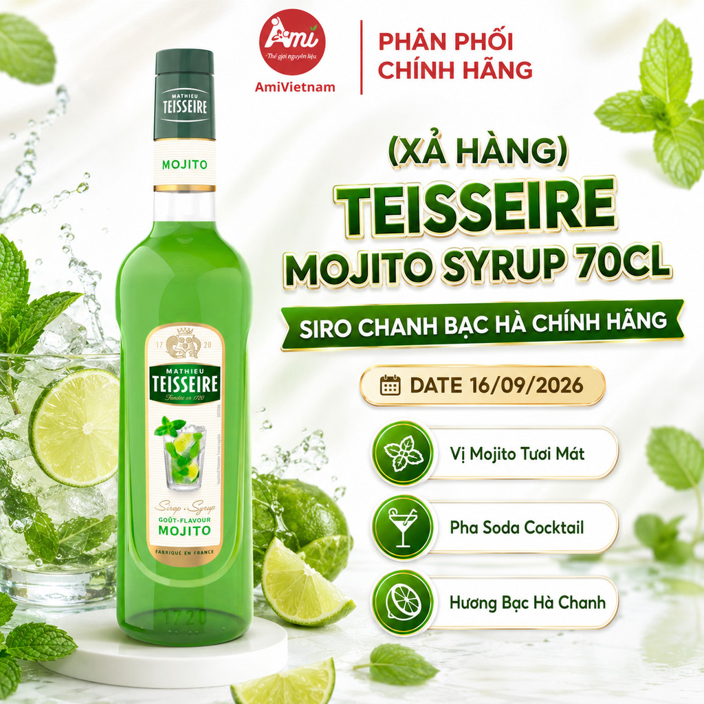 [XẢ HÀNG] Siro Teisseire Mojito Syrup 70cl Vị Chanh Bạc Hà Chính Hãng (Date 16/09/2026)