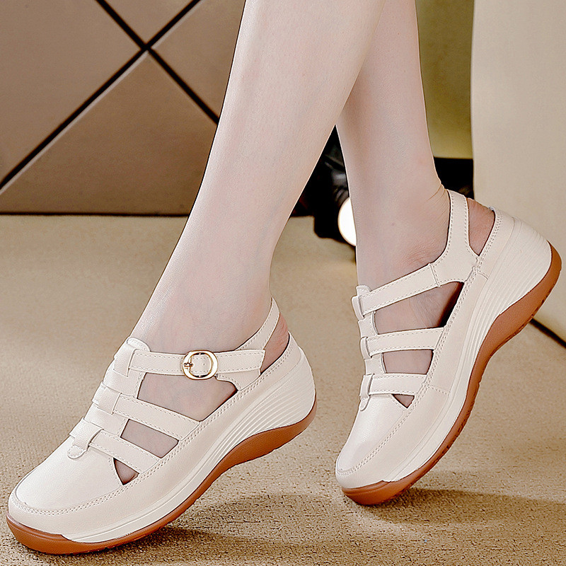 Dép nữ rỗng Colorblock Buckle Platform Giày sandal nâng cao đế