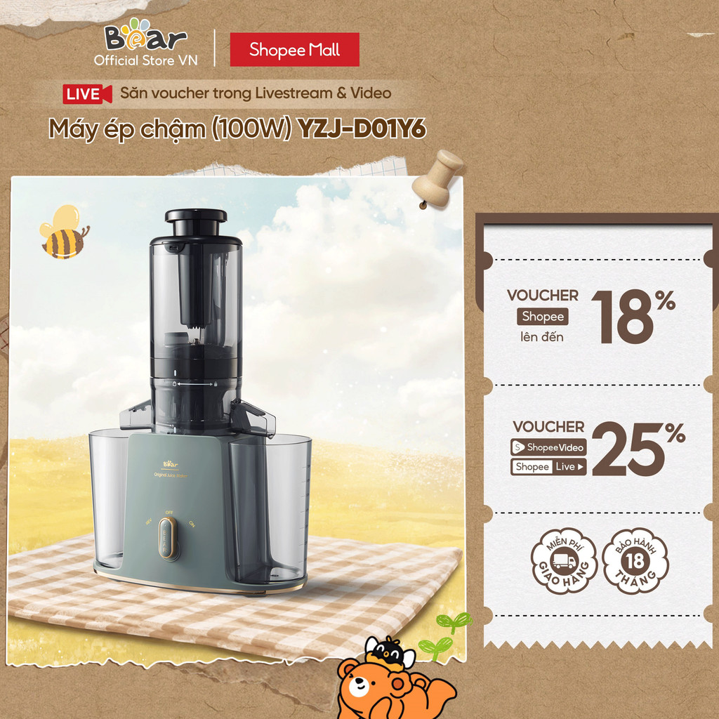 Máy ép chậm đa năng Bear YZJ-D01Y6 - Hàng Chính Hãng