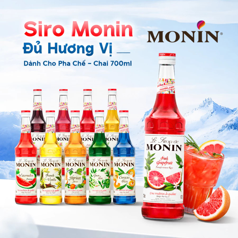 Siro Monin | Syrup Monin Đầy Đủ Mùi chai 700ml | Monin Đào | Monin Vải