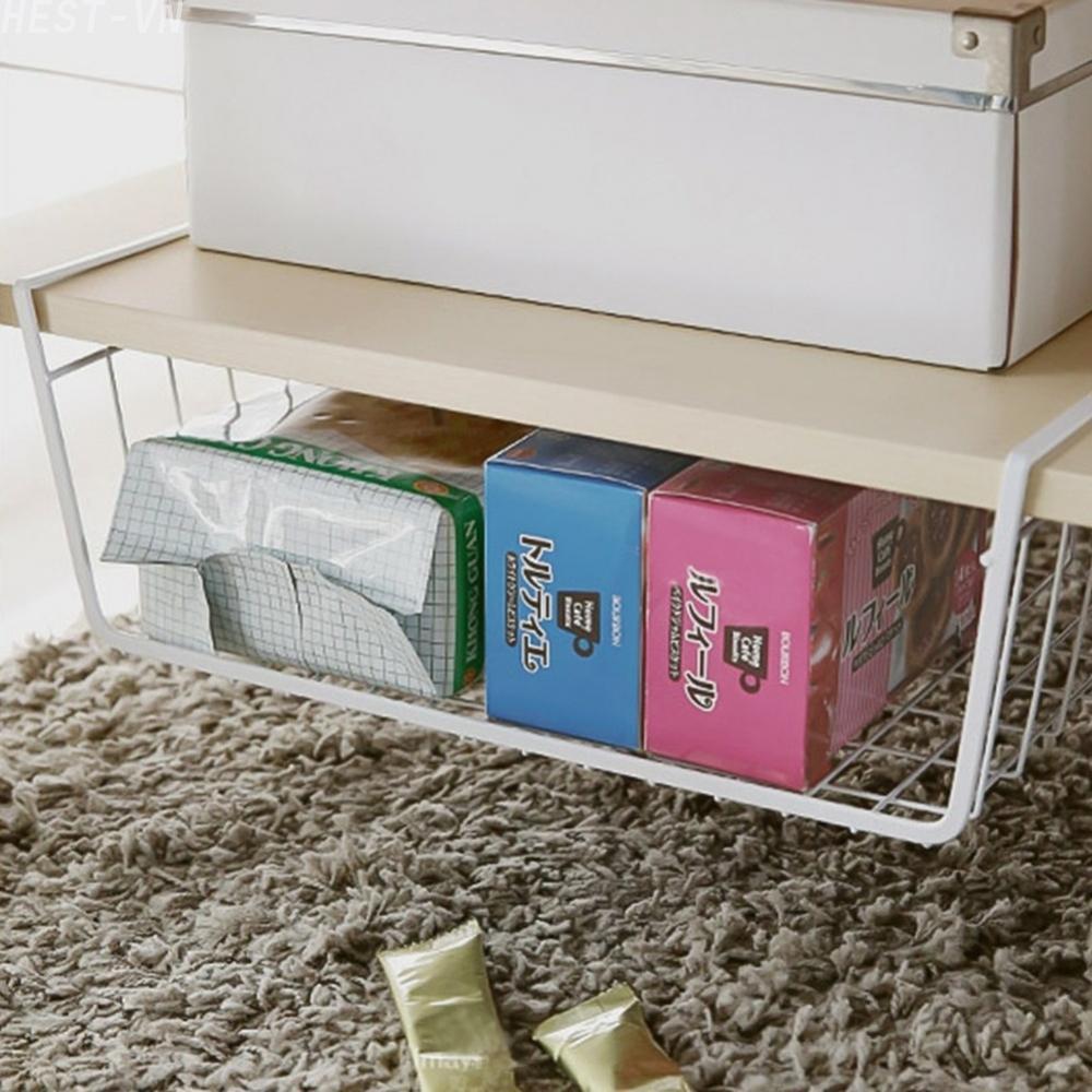 Iron Hanging Storage Basket for Kitchen Bathroom Closet Organizer No Drill Hook