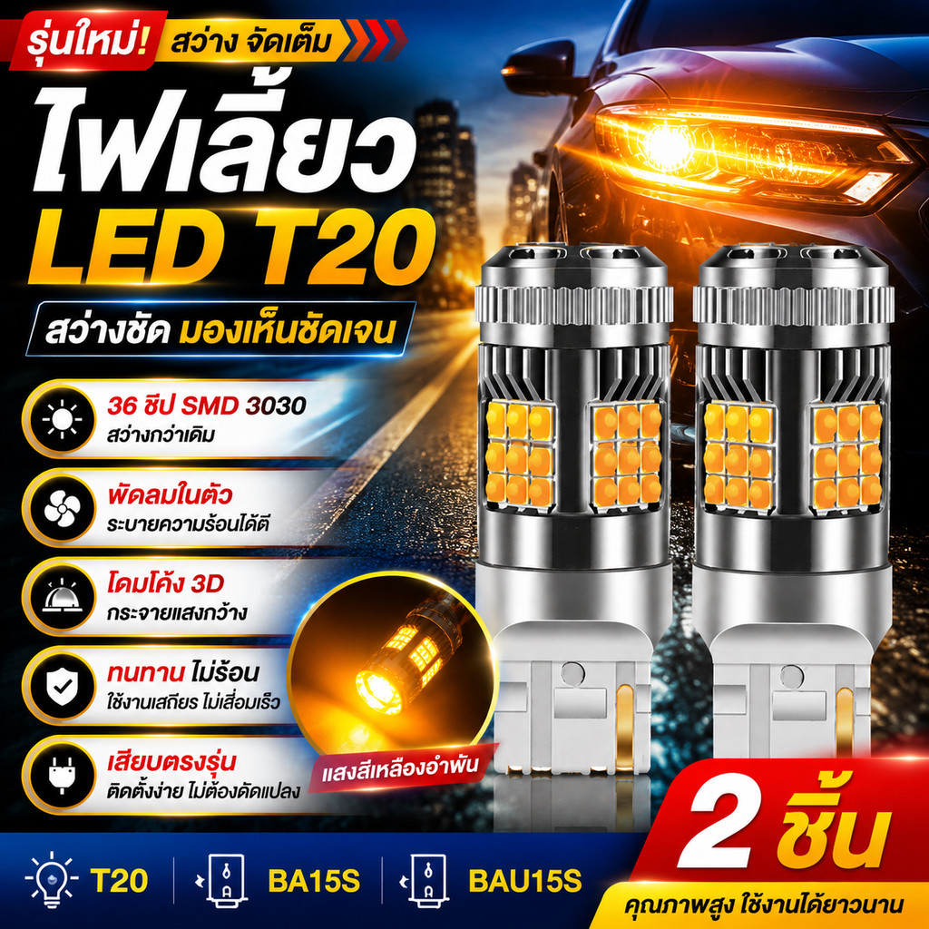 Tín hiệu rẽ LED nhấp nháy thông thường COD T20 BA15S BAU15S có quạt tích hợp 36 SMD 3030 Convex 3D Đ