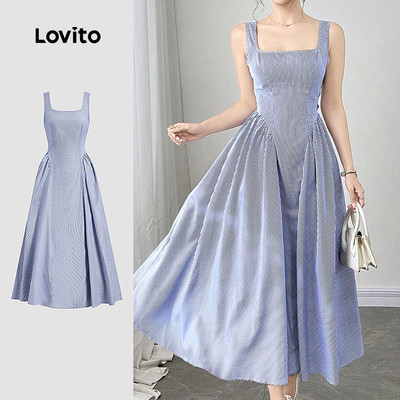 (thanh lịch) Lovito Váy Dạ Hội Đẹp Cổ Điểm Tựa Lưng Mùa Xuân/Hè Màu Xanh Dương Cho Phụ Nữ L149LD324