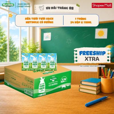 Thùng 24 Hộp Sữa Tươi Tươi Sạch NutiMilk Có Đường Hộp 110ml