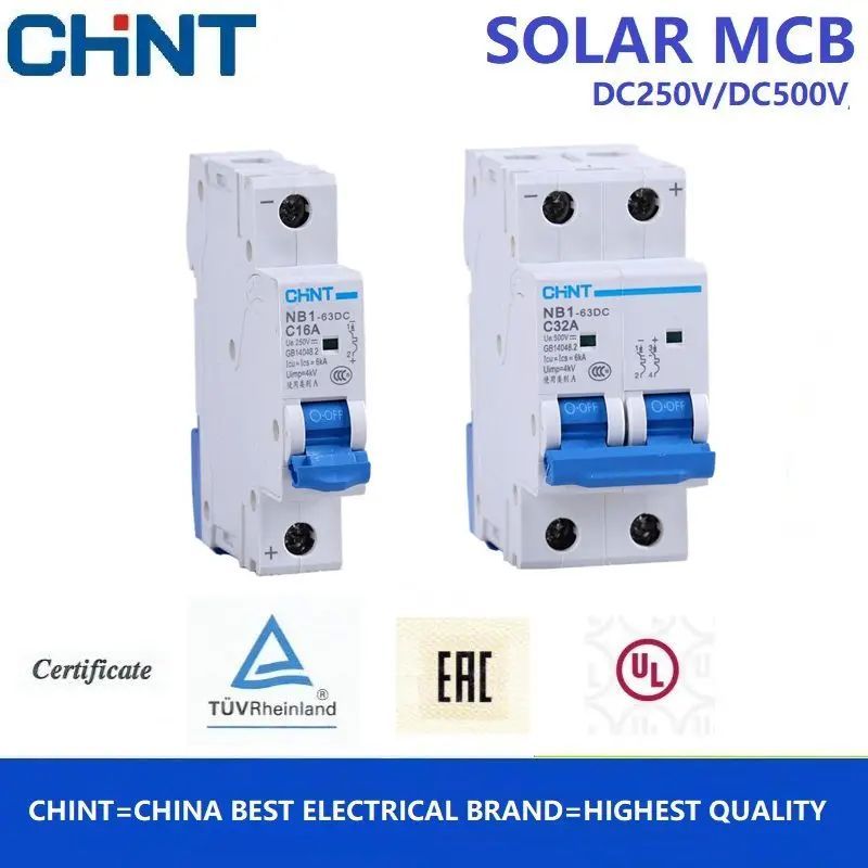 CHINT NB1-63DC 1P 2P MCB Mini DC Ngắt Mạch DC 12V 24V 250V CHO PV (Năng Lượng Mặt Trời) hệ thống 10A