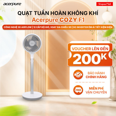 Quạt tuần hoàn không khí Acerpure Cozy F1 lưu thông không khí êm ái 25dB 108m2 - Bảo hành 12 tháng