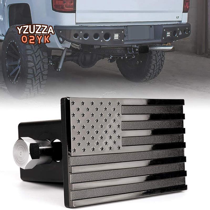 American Flag Hitch Cover- Metal USA Flag Trailer Hitch Cover-Patriotic Flag Plug Hitch Cover (Phù h