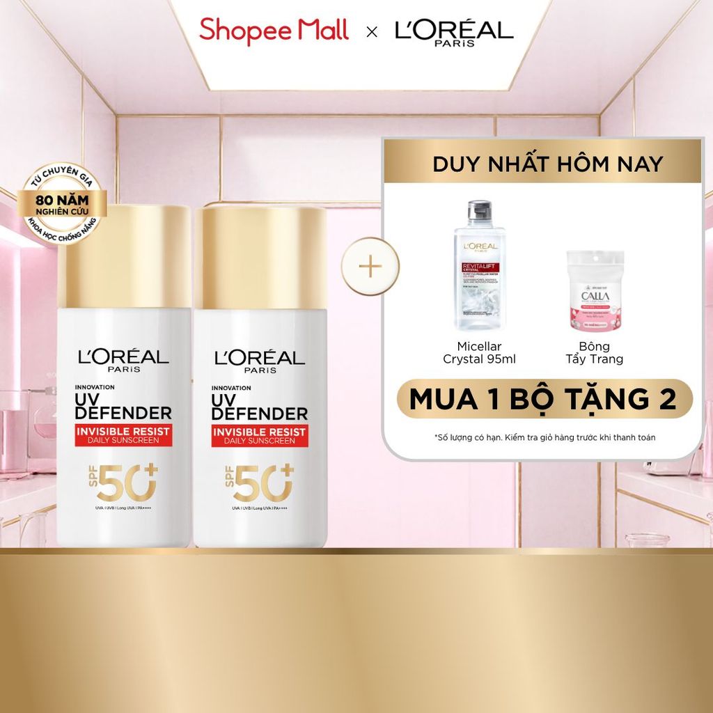 PB- Bộ 2 Sữa Chống Nắng Phổ Rộng Vô Hình Thoáng Da Kháng Mọi Tác Động Invisible Resist SPF 50+ PA++++ L’Oréal Paris 50ml