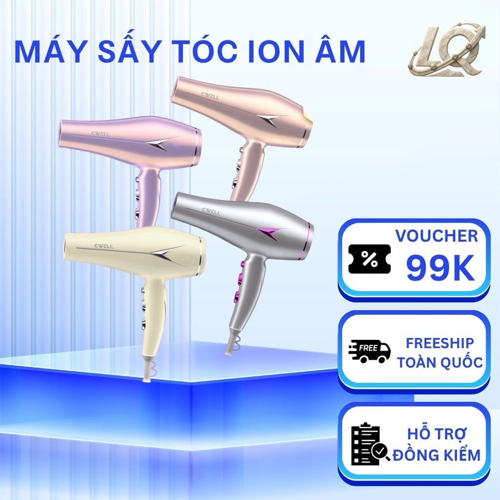 LQ-Máy sấy tóc ion âm CWELL C22, công suất 1600W, 500 triệu ion âm, 6 chế độ sấy khô nhanh, bảo vệ t