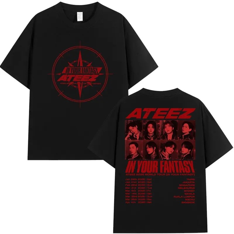 Ateez 2026 World Tour in Your Fantasy Áo nam Nữ Quần Áo Cotton Quá Khổ Tay Ngắn Áo Sơ Mi Cao Cấp Dạo
