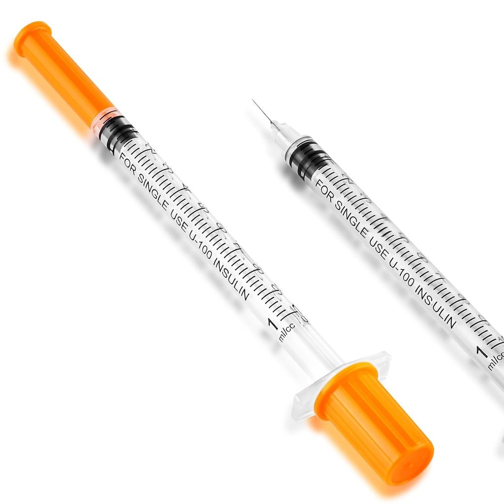 Ống tiêm 1ml / cc với kim 31G 0.3Inch - Ống tiêm màu cam (31G-8mm-100Pack)