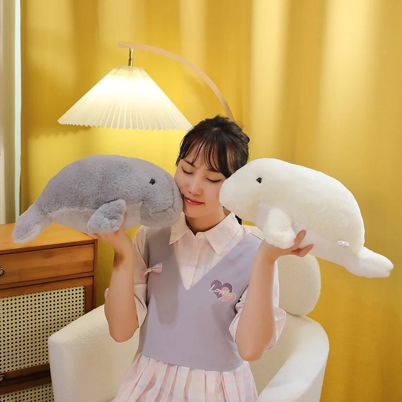 Hoạt Hình Màu Trơn Manatee Sang Trọng Đồ Chơi Dễ Thương Dugong Plushie Biển Bò Động Vật Biển Nhồi Bô