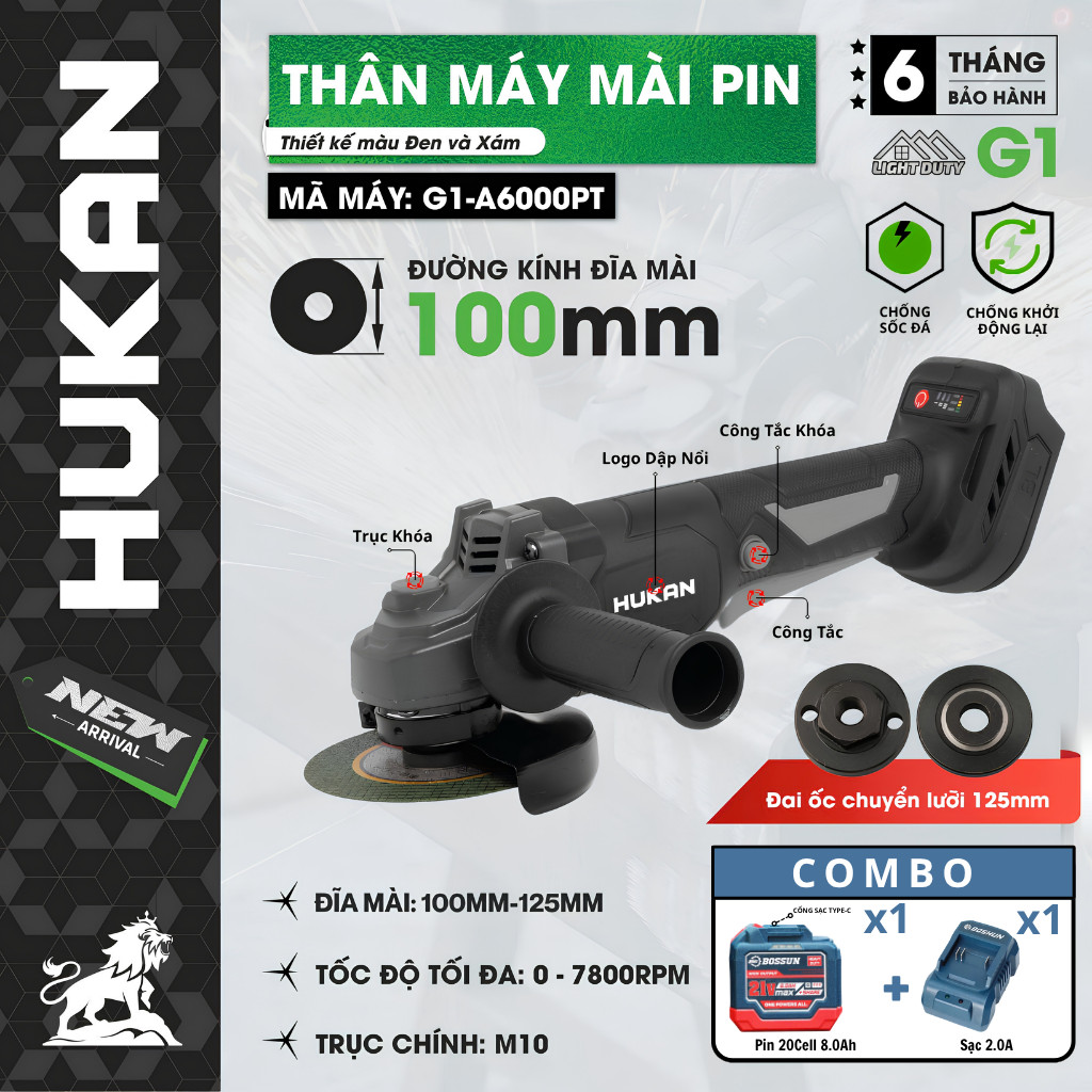 Máy Mài Pin HUKAN G1-AG5700S, AG5900BL Và A6000PT, Chân Phổ Thông, Động Cơ Không Than