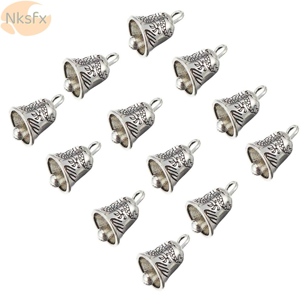 NHSFX 30 Chiếc Mini Jingle Bells Charms, Hợp Kim 10mm * 9,5mm. Tây Tạng Chuông Bạc Quyến Rũ Mặt Dây 