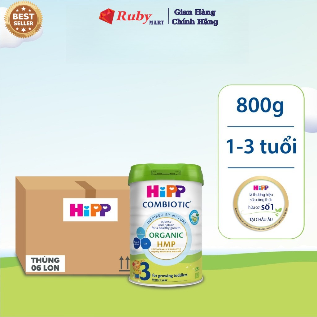 Combo 6 lon Sữa bột công thức HiPP 3 Organic Combiotic 800g