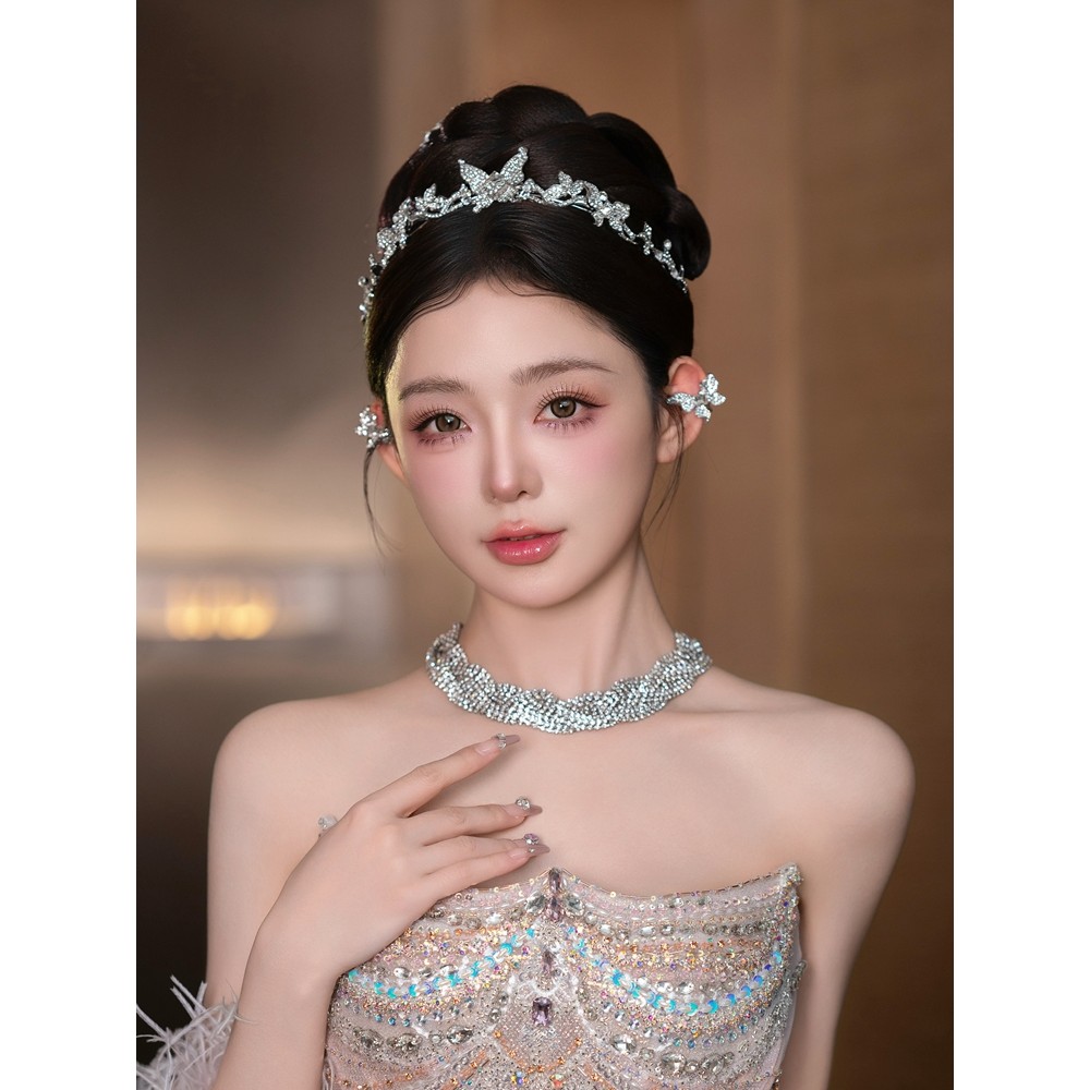 Múa Nước A5262 Đơn Giản Phong Cách Hàn Quốc Bạc Kim Cương Giả Cô Dâu Vương Miện Mũ Đội Đầu Công Chúa
