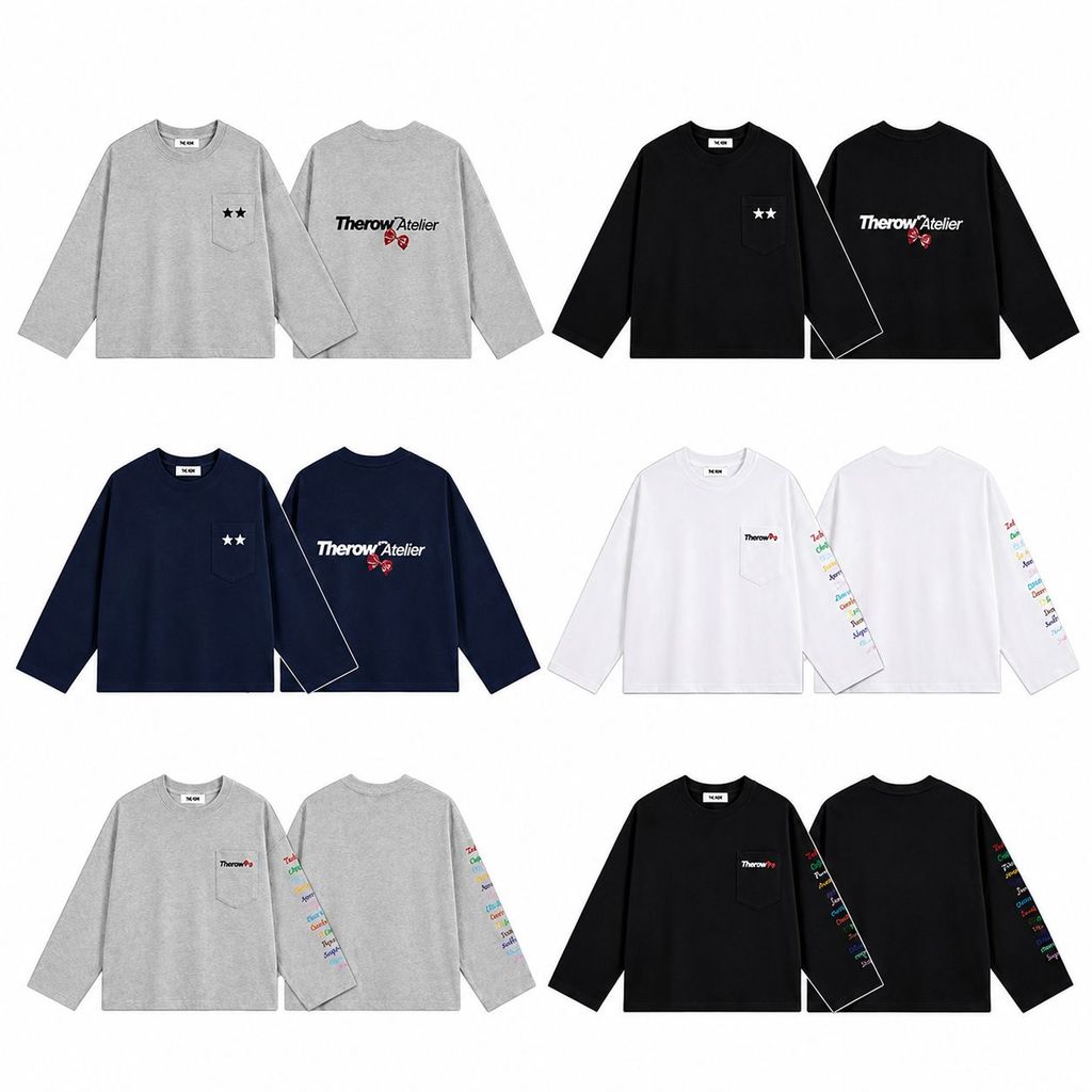 Áo Thun Tay Dài Phối Túi Boxy Form Rộng Unisex Nam Nữ, Áo Phông Long Sleeve Oversize Cổ Tròn Basic Phong Cách Hàn Quốc