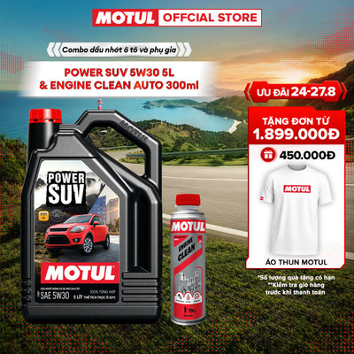 Combo Dầu nhớt xe ô tô MOTUL POWER SUV 5W30 5L và Phụ gia vệ sinh động cơ xe ô tô - ENGINE CLEAN AUTO 300ml