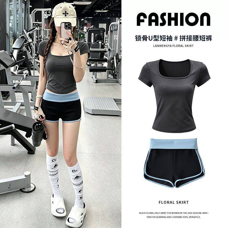Retro Contrast Color High Waist Thin Yoga Wear Workout Exercise Outfit New Tight Two-Piece Set Lhyo