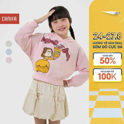 Áo nỉ cào lông bé gái CANIFA dài tay in hình Princess 1TW25W007