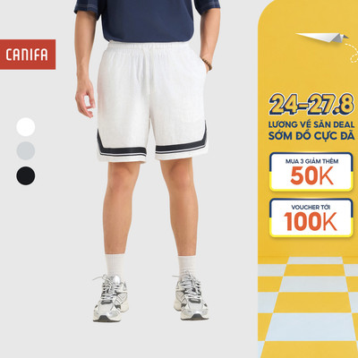 Quần short nam CANIFA chất liệu cotton mềm mịn ống rộng cạp chun phối line 8BS26S023