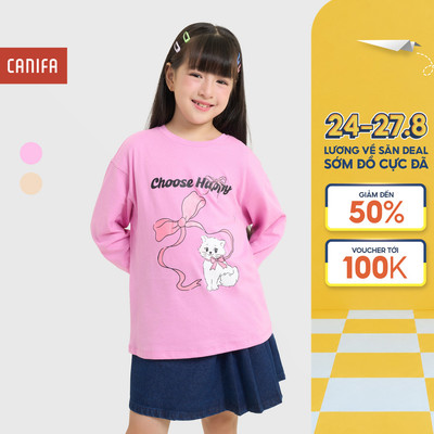 Áo phông dài tay bé gái CANIFA áo thun có hình in dễ thương PS 1TL25W001