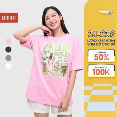 Áo phông nữ CANIFA cổ tròn cộc tay có hình in 6TS25S007