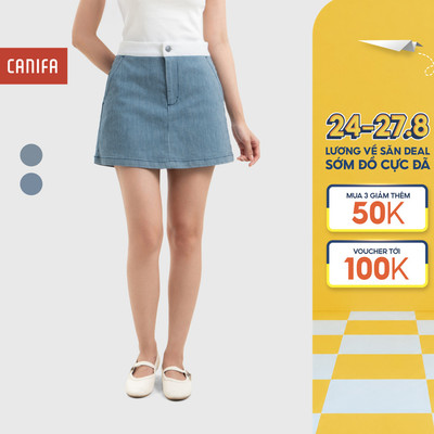 Chân váy nữ CANIFA dáng A ngắn công sở có lớp lót chất liệu cotton phối denim 6KS26S003
