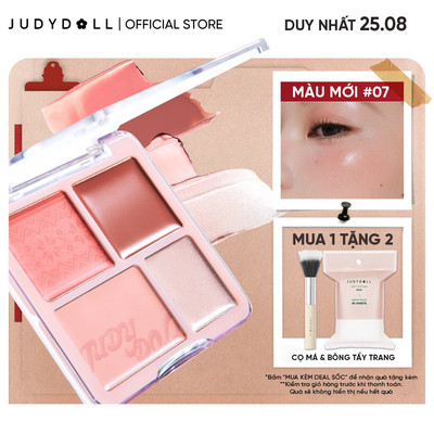 Bảng Phấn Má Hồng & Bắt Sáng 4 Ô JUDYDOLL Blush & Highlight Palette Chất phấn + Má hồng kem Mềm mịn Tiệp da Lâu Trôi 9g