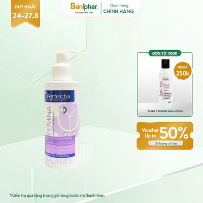 Dung dịch vệ sinh phụ nữ Perfecta Pharmacy Femina Balance Probiotic Intimate Hygiene Wash Dịu Nhẹ Và Dưỡng Ẩm 150ml