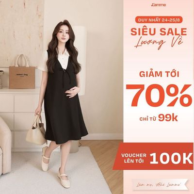 Váy Bầu LIZY DRESS Chất Liệu Chéo Ý Cao Cấp, Đầm Bầu Công Sở Giả 2 Lớp Phối Tơ Hàn Che Bụng Tốt - L'amme