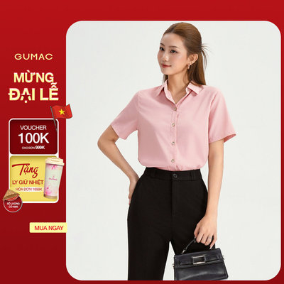 Áo Sơ Mi Nữ GUMAC Áo Kiểu Công Sở Tay Ngắn Trơn Basic Chất Lụa Mango Mềm Mịn Cao Cấp BAE00002