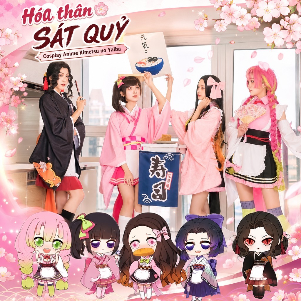 Demon Slayer: Kimetsu no Yaiba Cosplay Kanroji Mitsuri Hoa bướm Maid đậu rơi Cosplay Anime bán buôn 