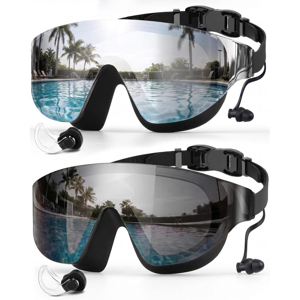 Zoomsnail Swim Goggles 2 Pack, Rimless Wide View Swimming Goggles for Adult, Anti-Fog UV Leaking Poo