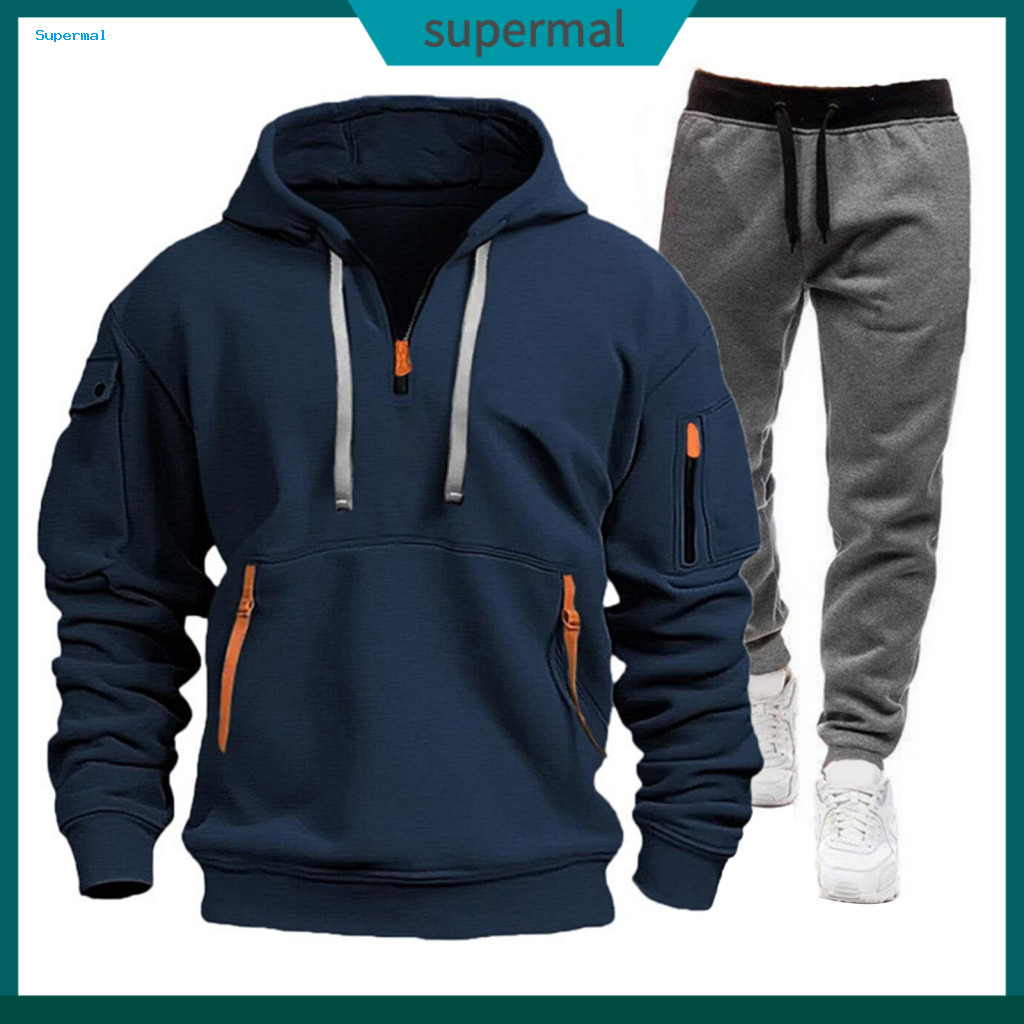 Quarter Zip Có Mũ Trùm Đầu Áo Nỉ Bộ 2 Bộ Đồ Thể Thao Nam Bộ Quarter Zip Áo Khoác Jogger Sweatpants T