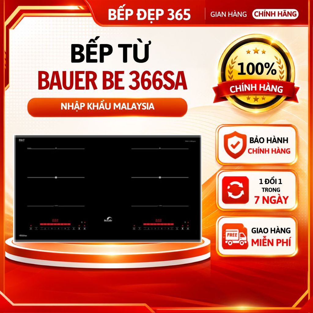 Bếp từ đôi Bauer BE 366SA Bếp điện từ âm Inverter tiết kiệm điện Nhập khẩu nguyên chiếc Malaysia | H