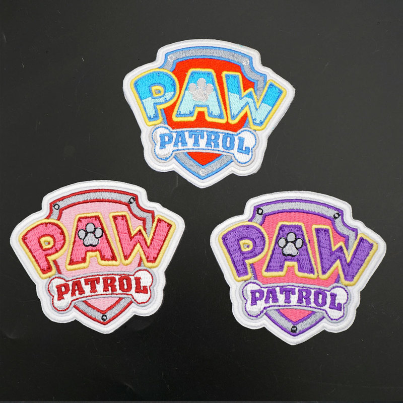 Thêu PAW PATROL PATROL logo Velcro Túi Quần Áo Trang Trí Mũ Miếng Dán Huy Hiệu