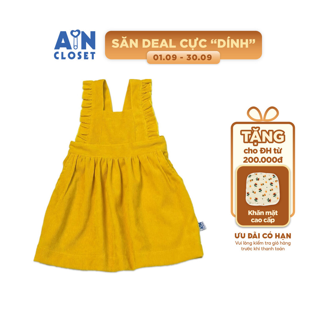 Váy yếm bé gài Vàng trơn nhung tăm - AICDBGSQATHN - AIN Closet