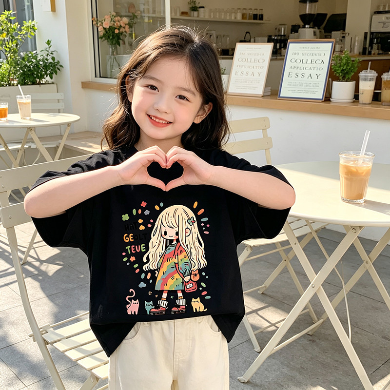[Áo thun nữ in hình hoạt hình] AIMKAIS 2-14y Big Children Baby Tees Kids Boys Girls Quần áo Unisex tay ngắn Hàn Quốc Áo dáng rộng