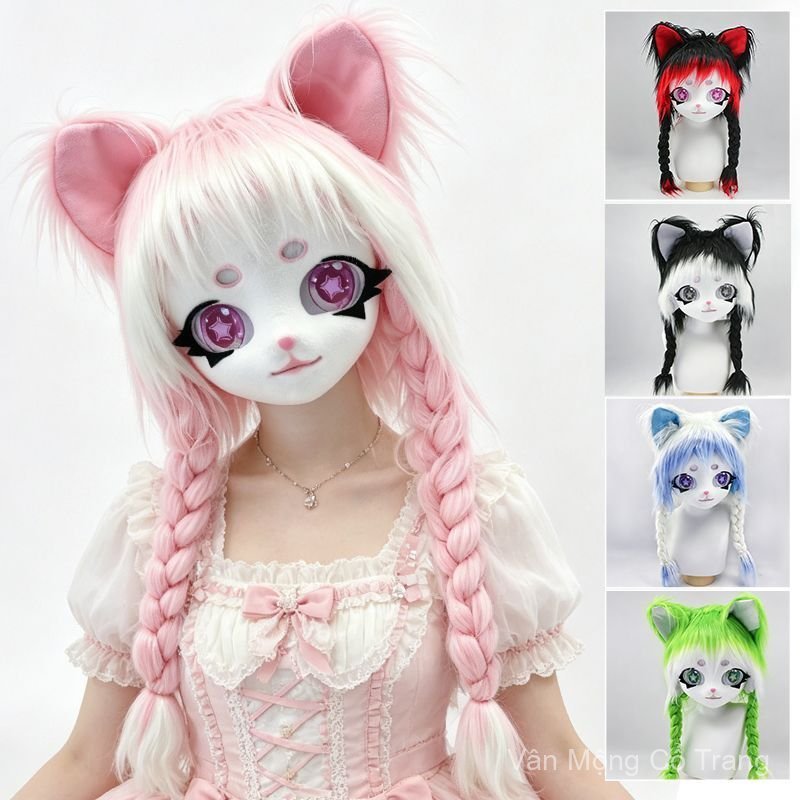 Đầu thú kigurumi furry đội được, mèo lông mềm, phong cách Lolita, cosplay dễ thương