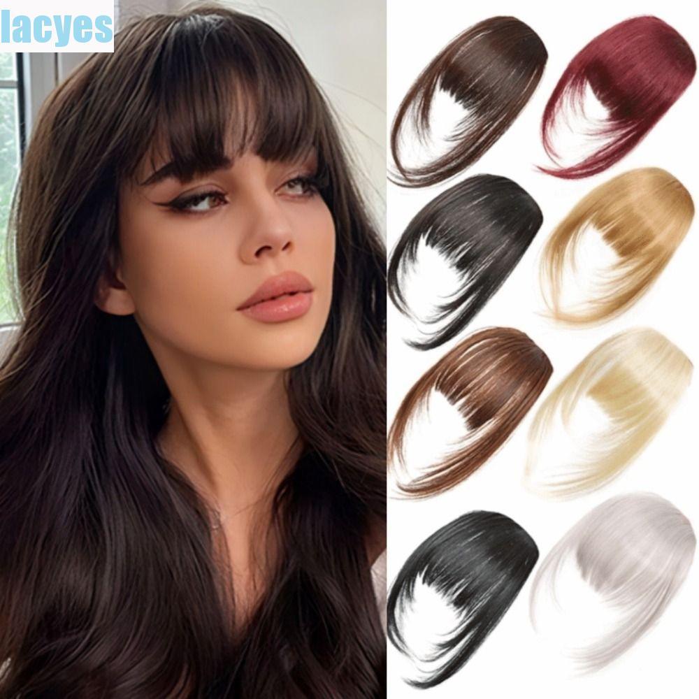 LACYES Cắt Wispy Fringe với Sideburns, Tóc Trước Màu Nâu Đậm Tóc Tổng Hợp Kẹp-In Bangs, Fasion Hairp