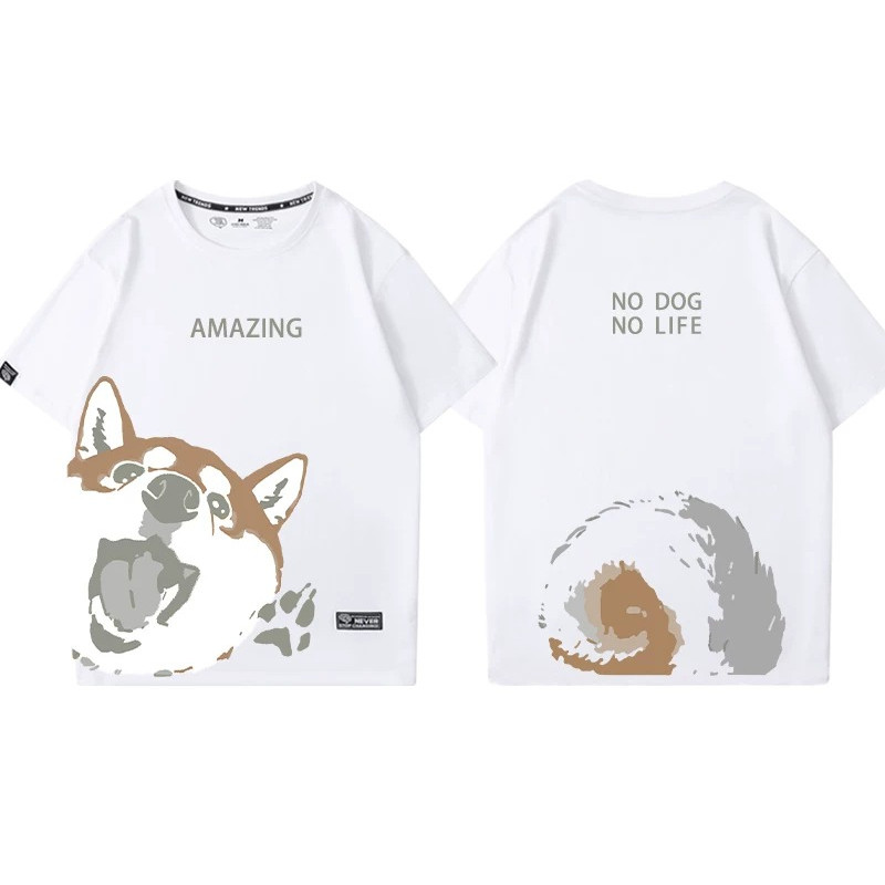 ((Cotton nguyên chất có sẵn) Phiên bản Q Pet Shop Shiba Inu Dog Áo thun cotton nguyên chất in hình h