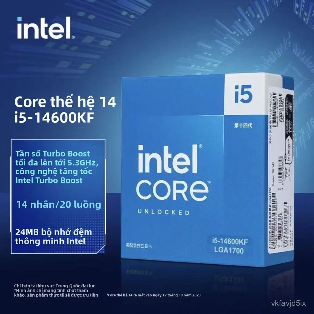 CPU Intel Core thế hệ 14 14600KF box tán máy để bàn chính hãng, bán chạy