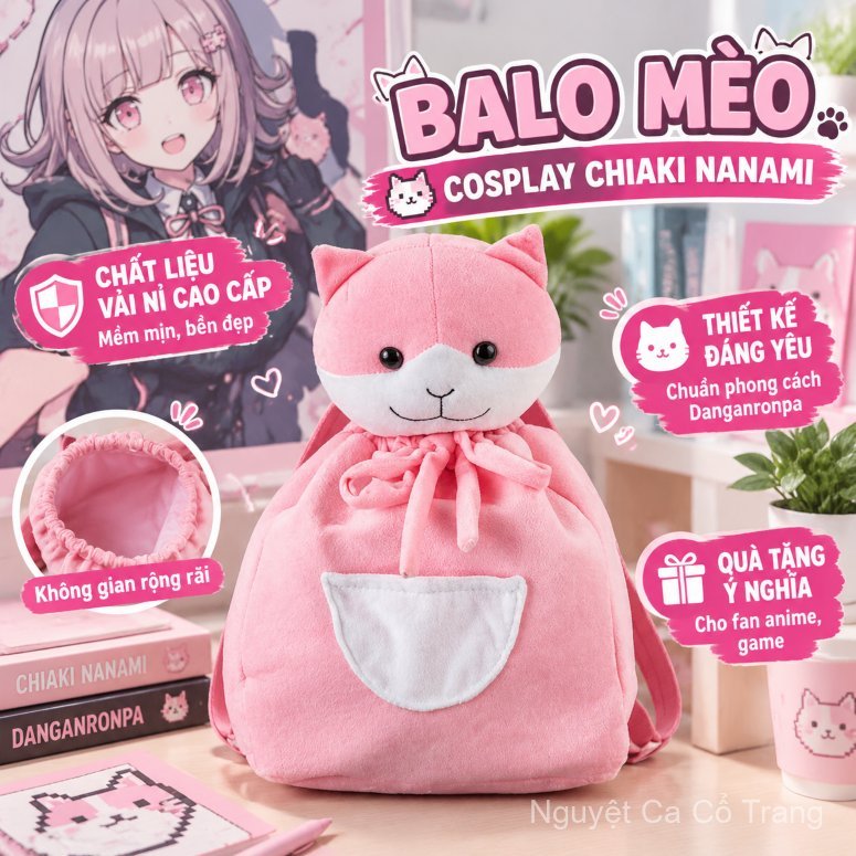 Ba lô Nanami Chiaki Danganronpa cosplay mèo đạo cụ quà nam nữ, bán chạy giao nhanh