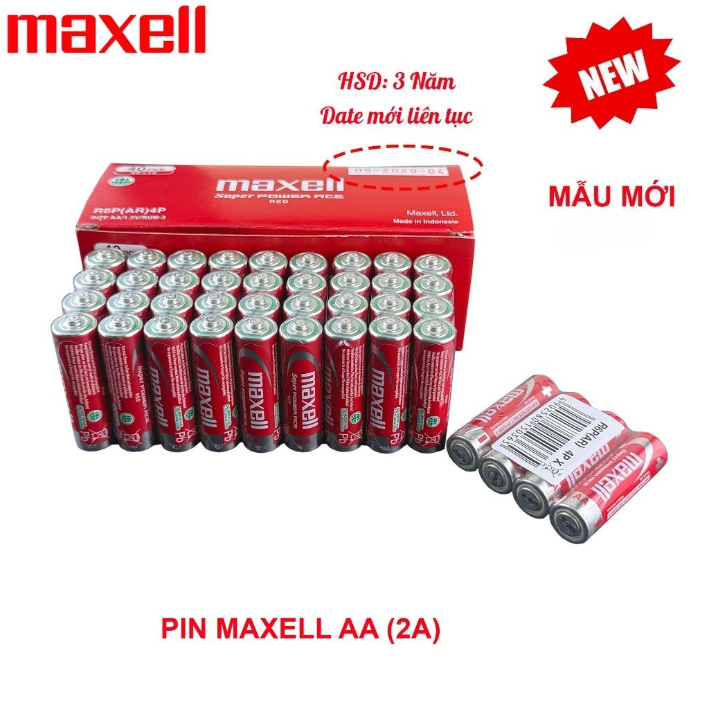Hộp Pin tiểu lớn AA Maxell 2A ( pin tiểu ) carbon Siêu Bền R6P (Đỏ) Maxell Super Power Ace