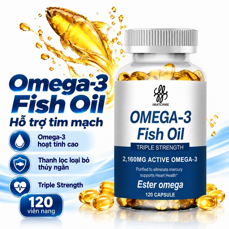 iMATCHME Omega 3 Dầu Cá 120 Viên – Giàu DHA & EPA, Hỗ Trợ Não Bộ, Tim Mạch Và Thị Lực
